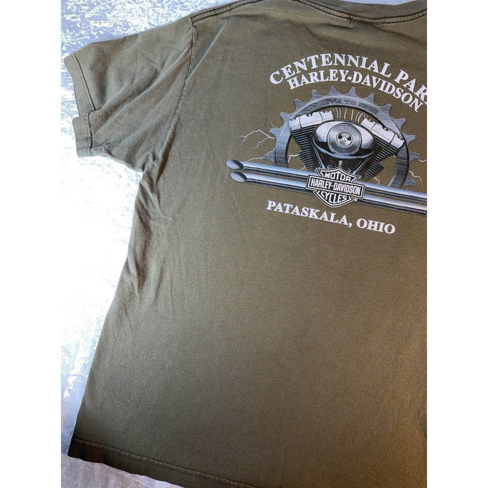 Harley Davidson T Shirt Men Large Green American Star Pin Up Biker Graphic Y2K - Picture 6 of 10